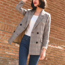 Load image into Gallery viewer, Vintage Double Breasted Plaid Women Blazer Pockets Jackets