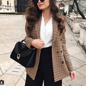 Fashion Autumn Women Plaid Blazers and Jackets Work Office Lady Suit Slim