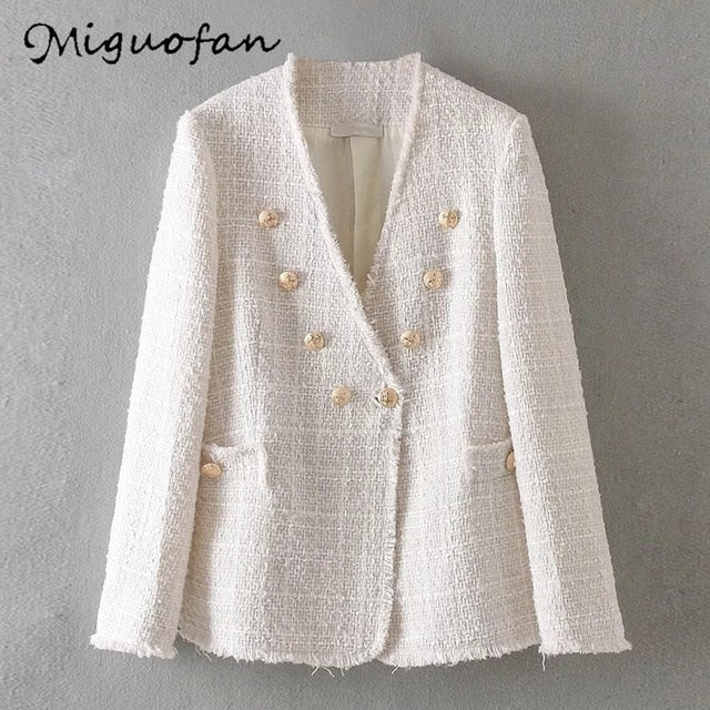 Miguofan tweed coat white women blazers spring office blazer